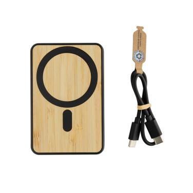 Logo trade business gift photo of: Zen RCS rplastic 5000 mah 5W magnetic bamboo powerbank
