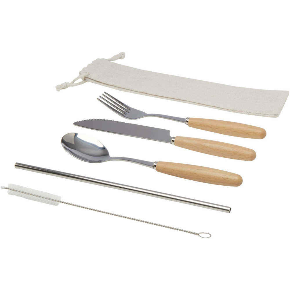 Logo trade promotional merchandise image of: Root 5-piece stainless steel and beech wood cutlery set