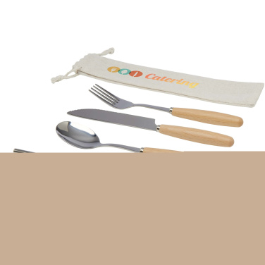 Logo trade promotional merchandise image of: Root 5-piece stainless steel and beech wood cutlery set