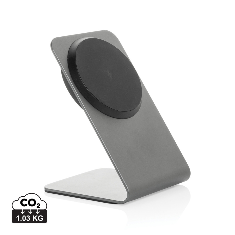 Logo trade promotional merchandise picture of: Terra aluminium 15W magnetic wireless charging phone stand