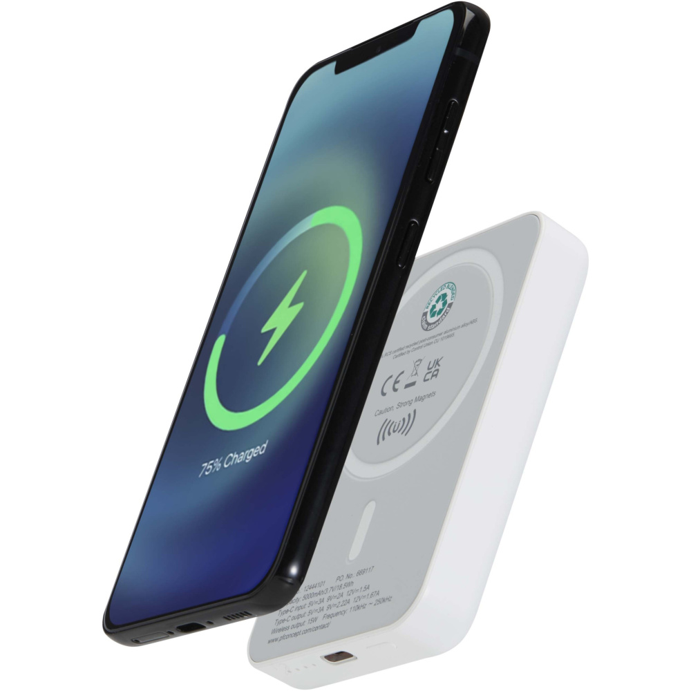 Logotrade promotional items photo of: Acrab 5000 mAh 15W magnetic wireless power bank with 20W PD - made from recycled plastic