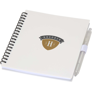 Logo trade promotional item photo of: Niove recycled plastic soft cover notebook and ballpoint pen set (blue ink)
