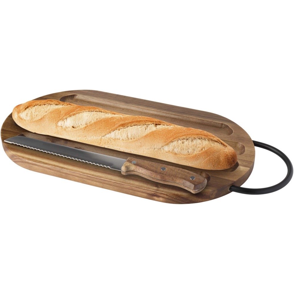 Logotrade promotional merchandise photo of: Prestige acacia wood chopping board with bread knife