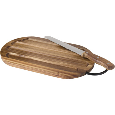 Logo trade promotional products image of: Prestige acacia wood chopping board with bread knife