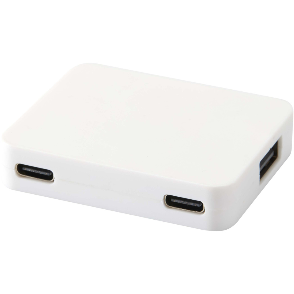Logo trade corporate gifts picture of: Gaia 4-port USB hub with USB-A and Type-C output and dual input - made from recycled plastic