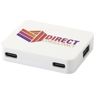 Logo trade promotional merchandise picture of: Gaia 4-port USB hub with USB-A and Type-C output and dual input - made from recycled plastic
