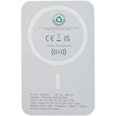 Logotrade business gift image of: Acrab 10.000 mAh 15W magnetic wireless power bank with 20W PD - made from recycled plastic