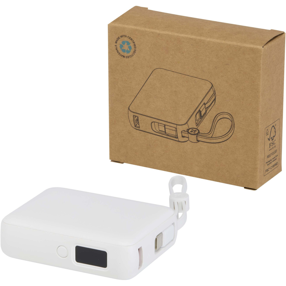 Logo trade business gift photo of: Acrux 10.000 mAh 35W tablet power bank with built in Type-C cable - made from recycled plastic