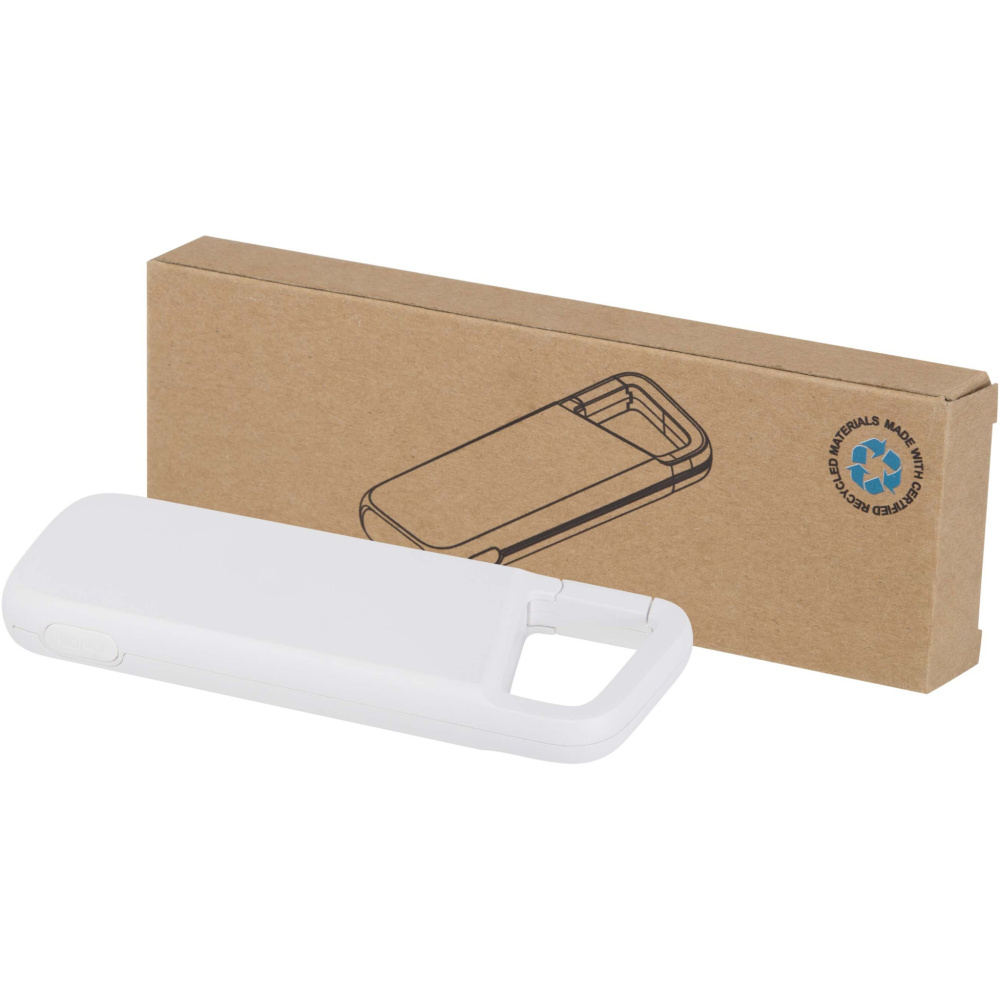 Logo trade promotional gift photo of: Alkes 5000 mAh 12W recycled plastic water resistant power bank with carabiner