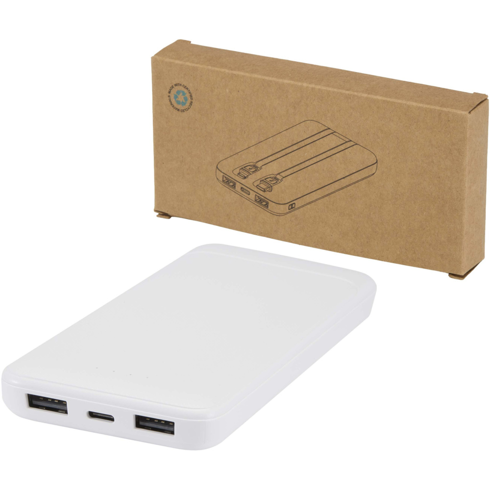 Logotrade corporate gift image of: Adhil 10.000 mAh 10W recycled plastic power bank with 2 built-in cables