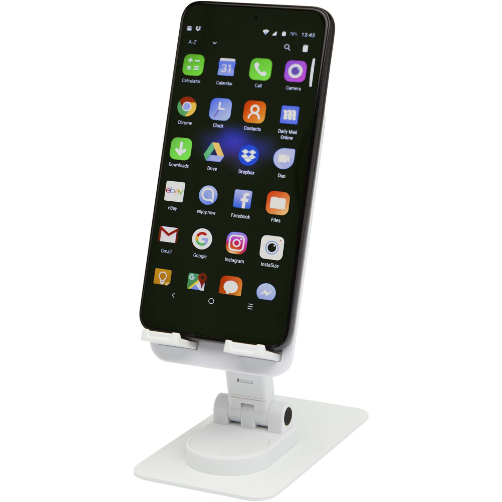 Logo trade business gifts image of: Alhena recycled plastic foldeable phone holder with metal desk stand