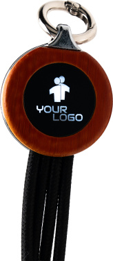 Logo trade promotional merchandise photo of: 4-in-1 cable with elighted logo in a wooden casing