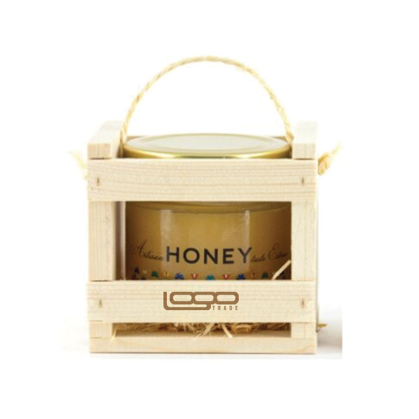 Logo trade promotional merchandise picture of: ##Flower honey in a wooden box, 300 ml with custom design