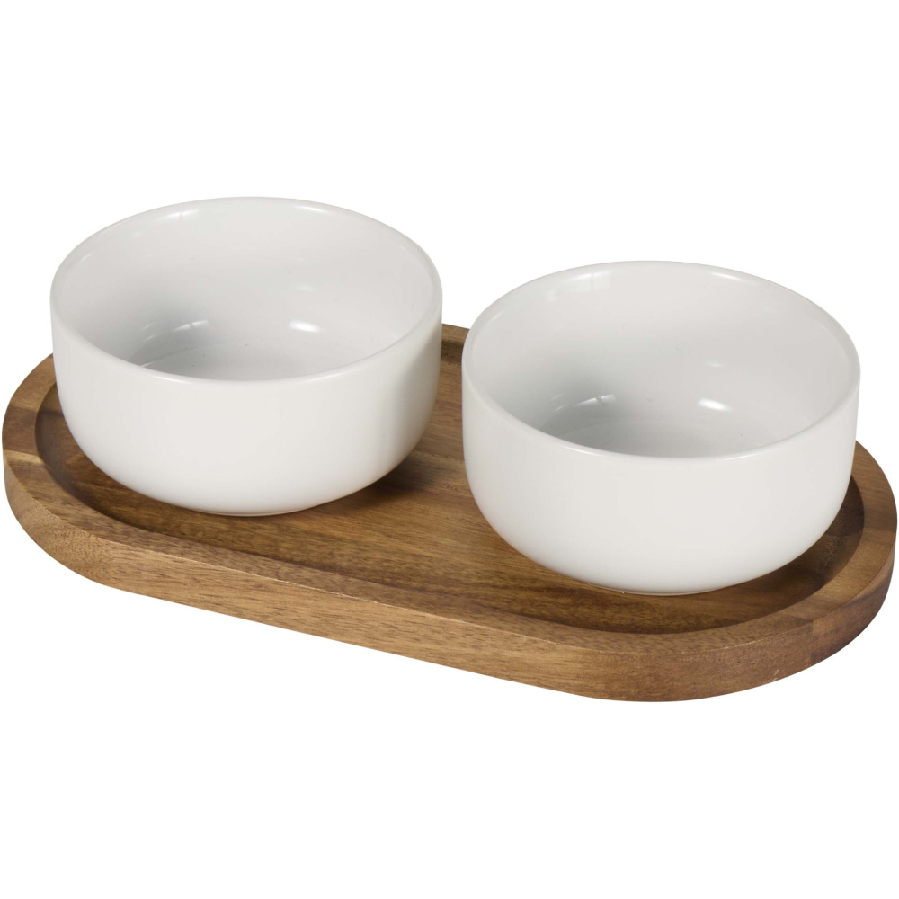 Logotrade promotional product image of: Noa wooden tray and ceramic serving bowls set