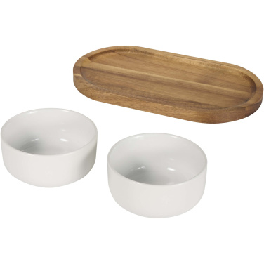 Logo trade advertising products picture of: Noa wooden tray and ceramic serving bowls set