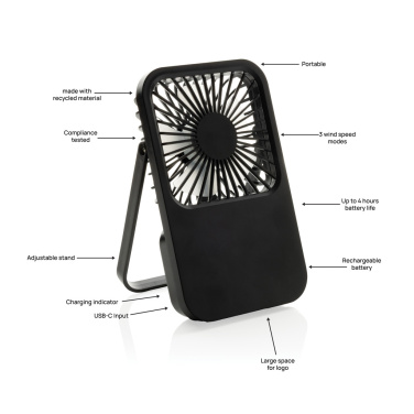 Logo trade corporate gifts image of: Aervina RCS recycled plastic re-chargeable desk fan