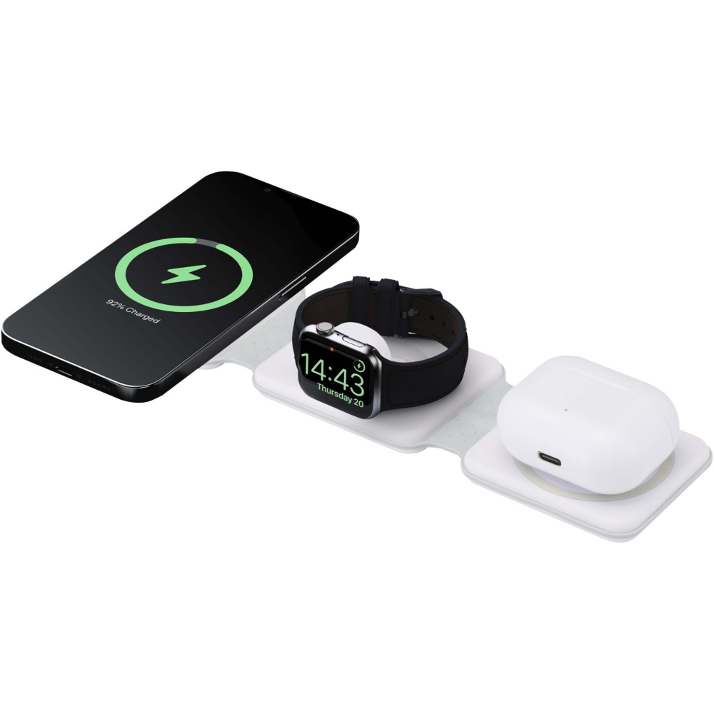 Logo trade promotional products image of: Armus 3-in-1 15W recycled plastic foldable wireless charger