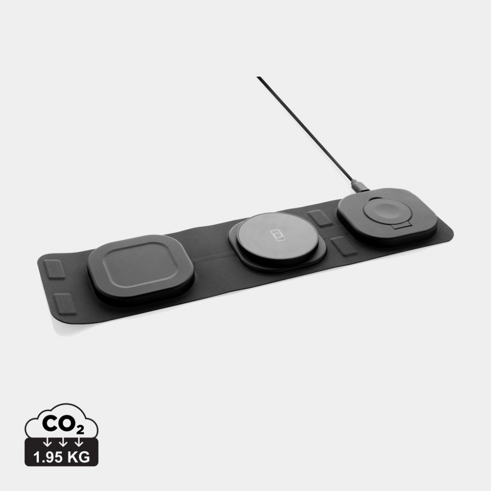 Logo trade reklaamtoote pilt: Swiss Peak RCS rplastist kolm-ühes juhtmevaba 15W reisilaadija