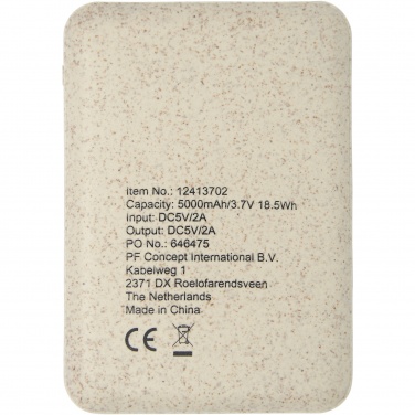 Logotrade mainoslahja tuotekuva: Asama-varavirtalähde, 5 000 mAh, vehnänolkea