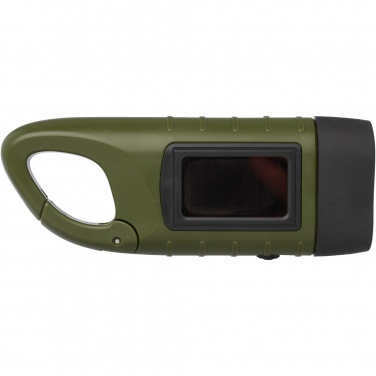 Logo trade mainoslahjat ja liikelahjat kuva: Helios kierrätetystä muovista valmistettu aurinkodynamotaskulamppu karbiinihaalla