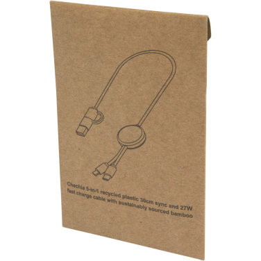 Logotrade mainoslahja tuotekuva: Citala kierrätysmuovinen 30 cm:n ja 27W:n datasynkronoiva 5-in-1-pikalatauskaapeli