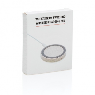 Logotrade presentreklam bild: Vetestrå rund 5W trådlös laddningsplatta